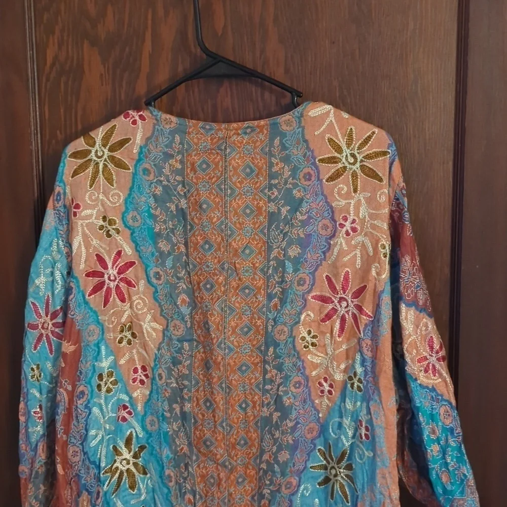 Time For Me Embroidered Bohemian Flowy Open Fringe Cardigan Size 2X - Picture 8 of 9